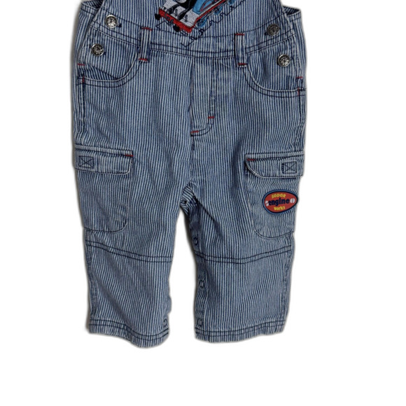 Thomas & Friends Overalls Infant Boys 12M Blue Hickory Stripe Denim Bib Snap Leg - Picture 3 of 9